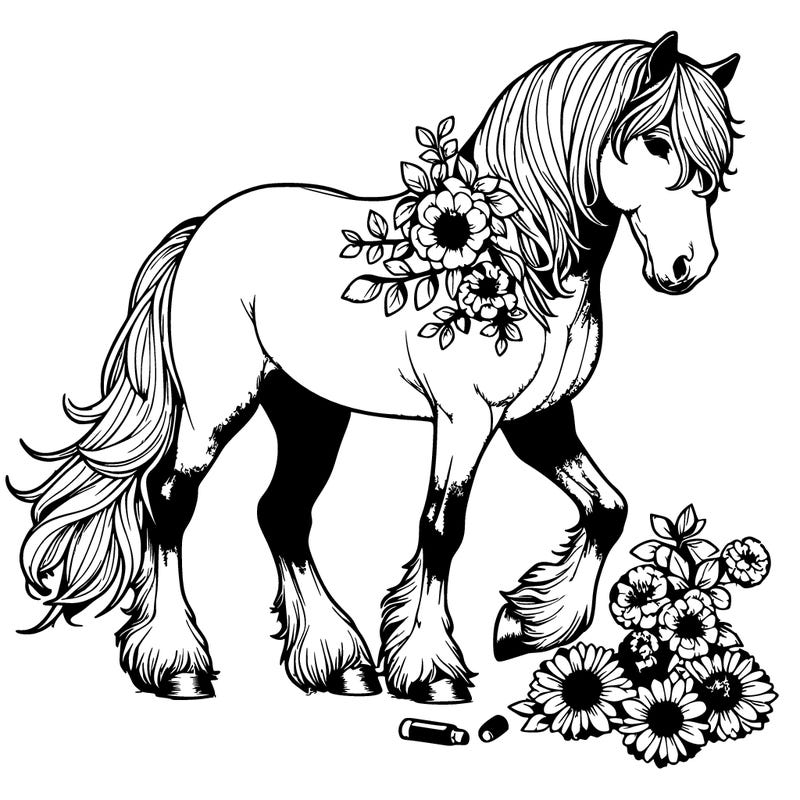 realistic horse with flowers