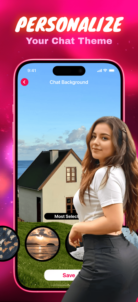 Lukin - Chat & Bliss - Lukin app interface showing options to personalize chat backgrounds with different landscape themes