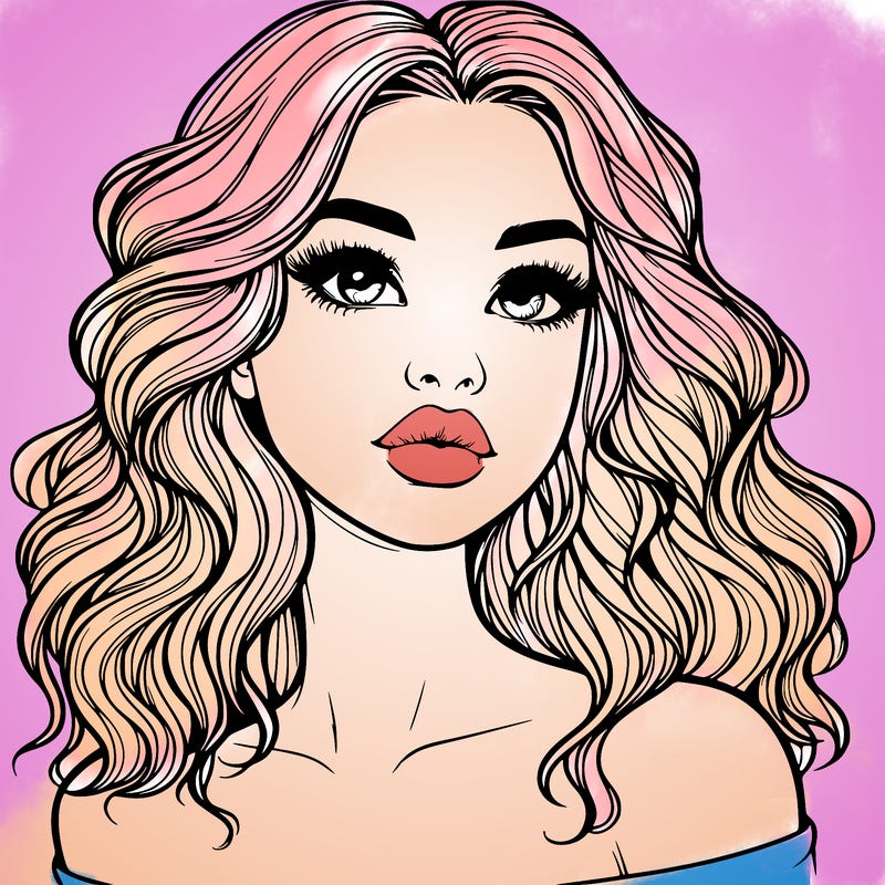 realistic girl with wavy hair and lips