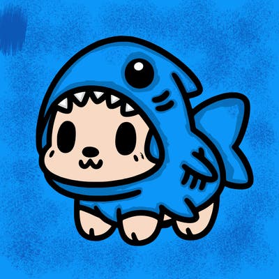 cute dog wearing a shark costume