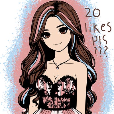realistic girl with long hair and pretty prom dress