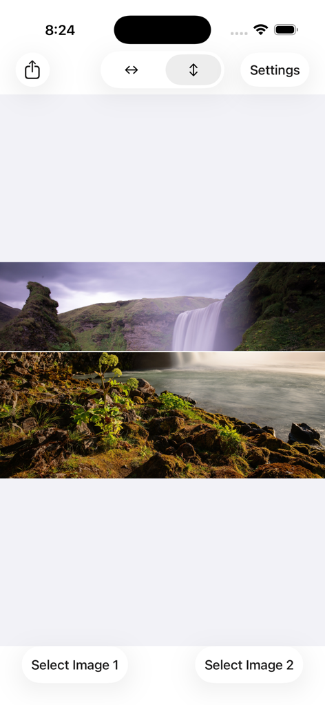 Images Comparison - Images Comparison app showing two landscape photos with a vertical split view