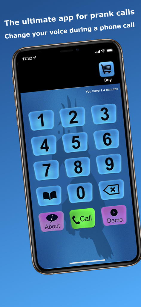 Dialer screen of the Call Voice Changer app showing a numeric keypad to start a prank call