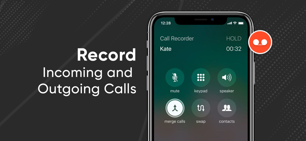 Interface of Call Recorder RecMe app on an iPhone for recording incoming and outgoing calls