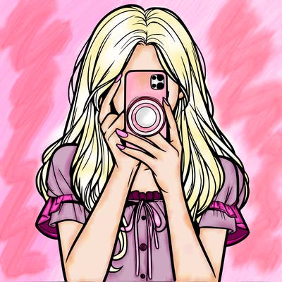 a realistic girl holding her phone taking pictures