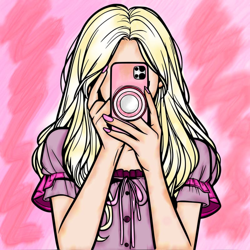 a realistic girl holding her phone taking pictures