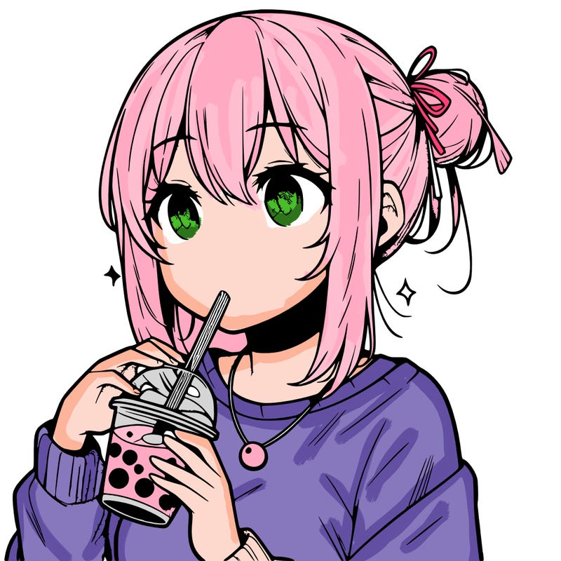 manga character drinking boba