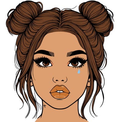 realistic girl with two buns on her hair and lips