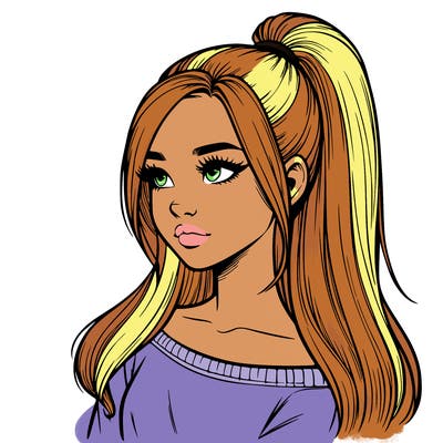 realistic girl with a high ponytail