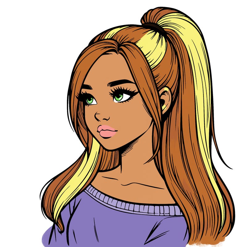 realistic girl with a high ponytail