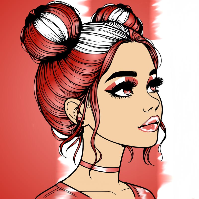 realistic girl with buns on the top of her head