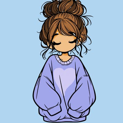 girl with baggy sweatshirt and messy bun