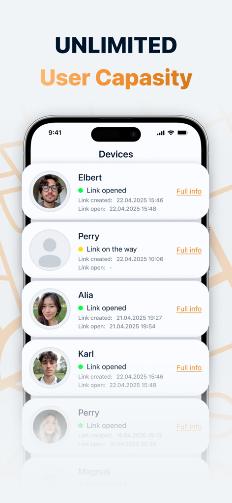 Phone Location: GPS Tracker - Una pantalla de aplicación móvil que muestra una lista de miembros de la familia rastreados y su estado de compartición de ubicación.
