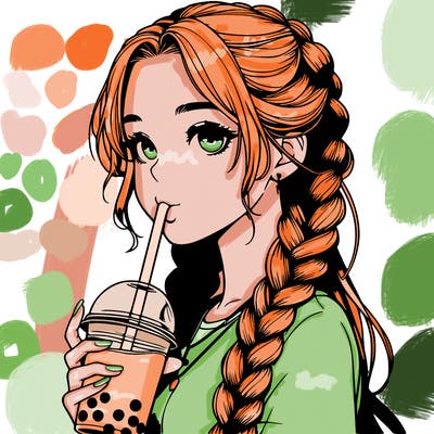 realistic girl with braided hair drinking boba