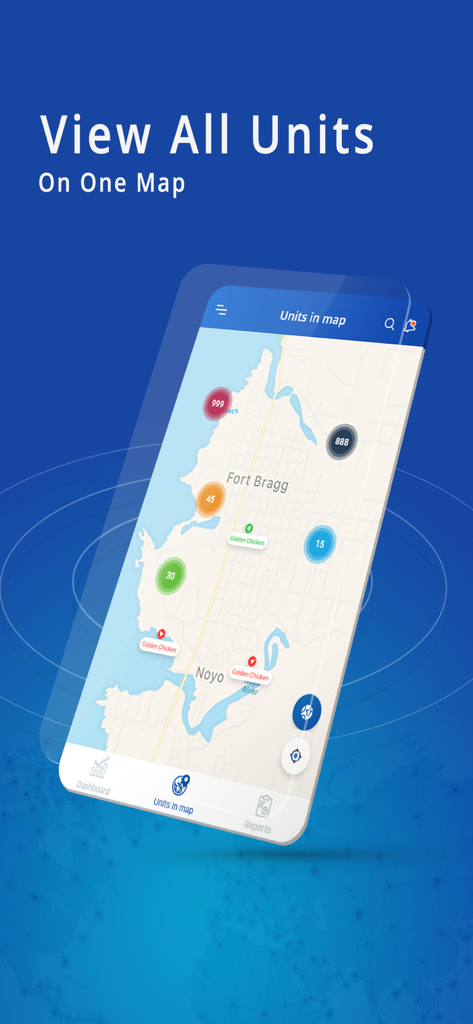 AFAQY AVL - AFAQY AVL app displaying real-time fleet unit locations on a map.