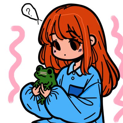 girl with long hair and a oversized shirt. and she is holding a frog