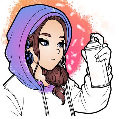 a realistic girl, spray painting