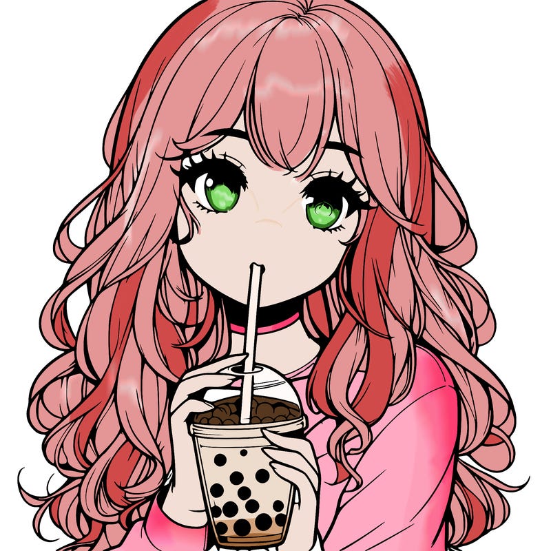 realistic girl drink a boba