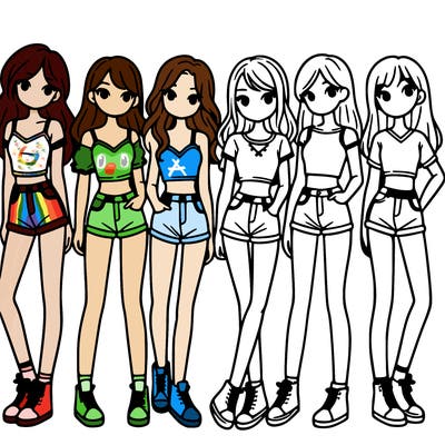 a group of girls wearing crop tops and shorts
