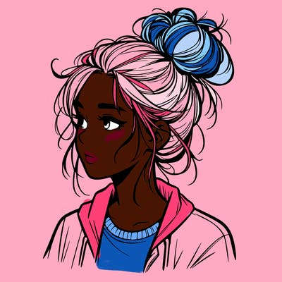 realistic teenage girl with a messy bun