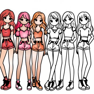 a group of girls wearing crop tops and shorts