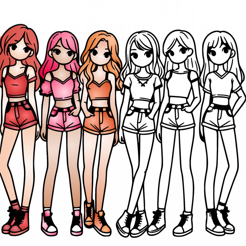 a group of girls wearing crop tops and shorts