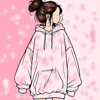 realistic girl with a oversized sweatshirt on and a bun