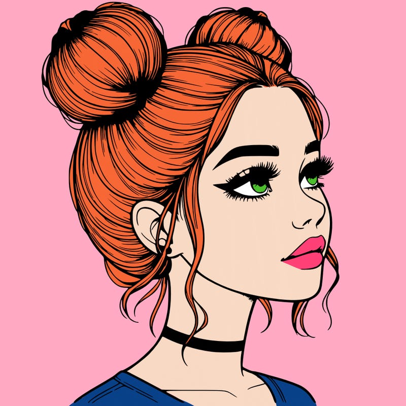 realistic girl with buns on the top of her head