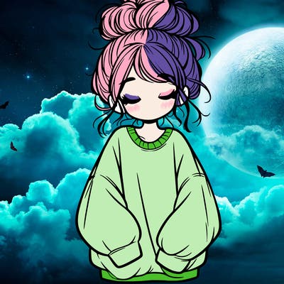 girl with baggy sweatshirt and messy bun