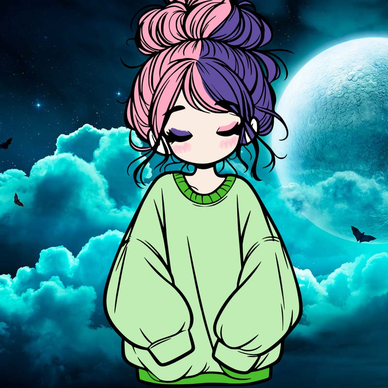 girl with baggy sweatshirt and messy bun