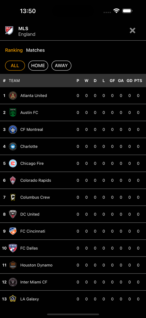 Football Score Live - 축구 라이브 스코어 앱의 MLS 리그 순위 및 팀 순위