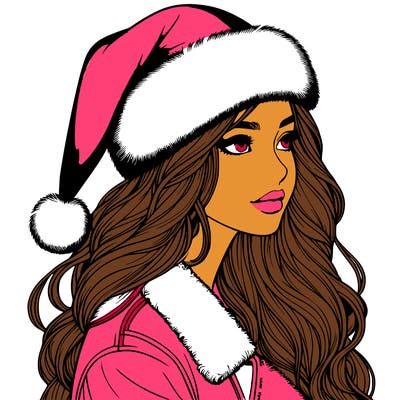 realistic girl in santa hat