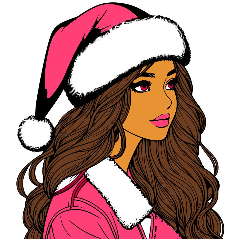 realistic girl in santa hat
