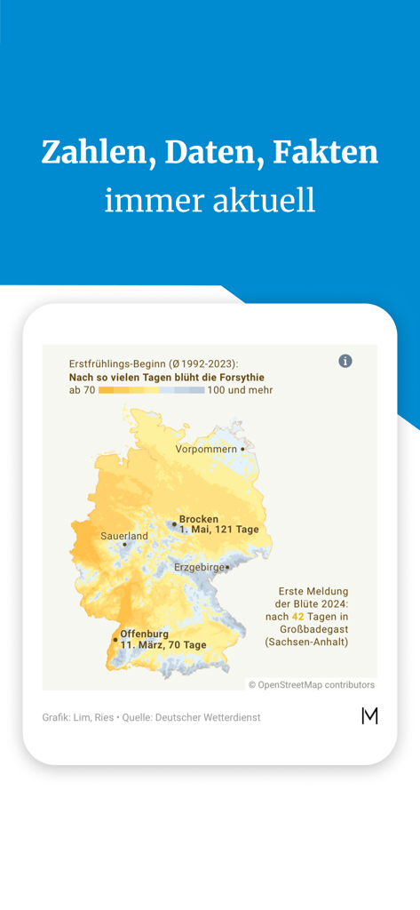 Merkur-Nachrichten-App-Infografik mit einer Deutschlandkarte und saisonalen Blühdaten