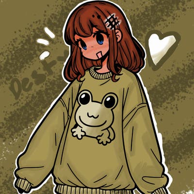 girl wearing frogging sweatshirt