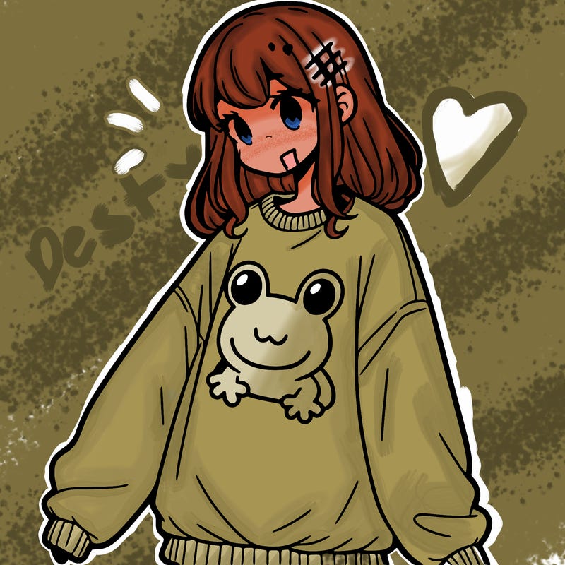 girl wearing frogging sweatshirt