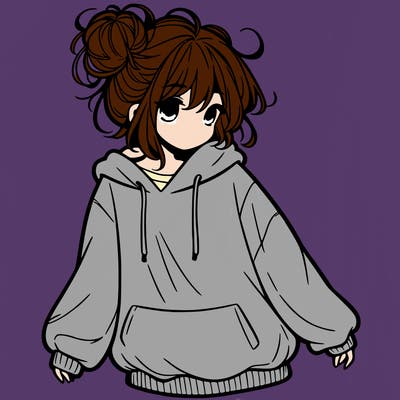 girl with baggy sweatshirt and messy bun