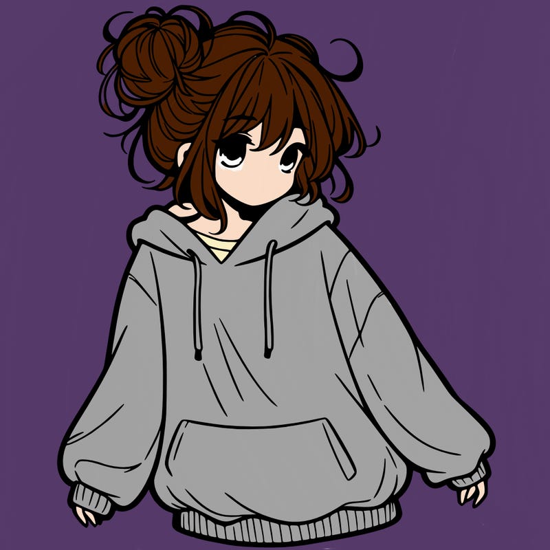 girl with baggy sweatshirt and messy bun