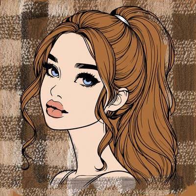 realistic girl with a ponytail on her hair and lips