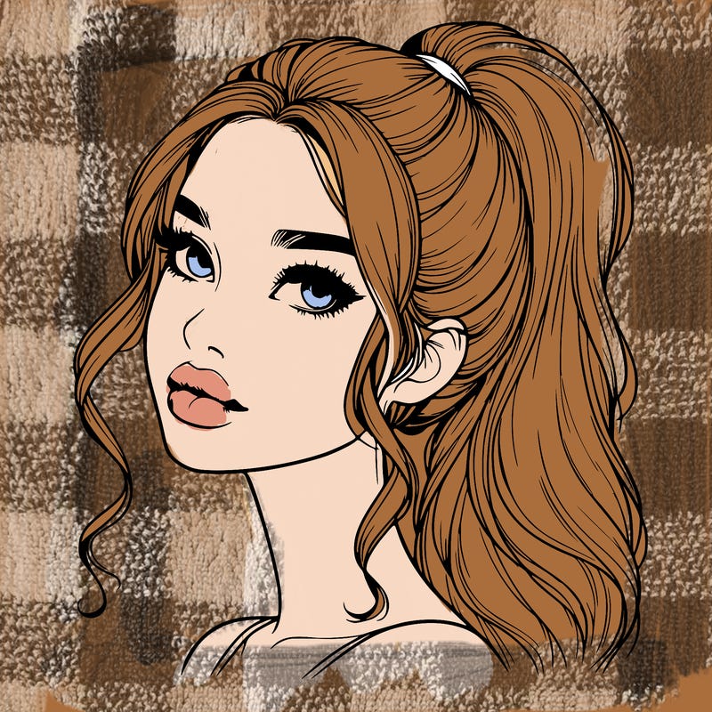 realistic girl with a ponytail on her hair and lips