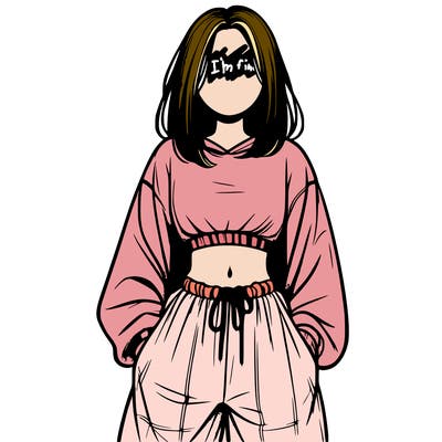 realistic girl faceless with baggy pants and a crop top