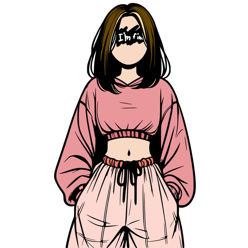 realistic girl faceless with baggy pants and a crop top