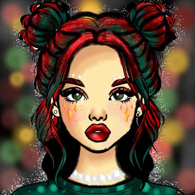 realistic girl with two buns in hair and lips