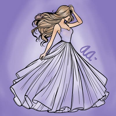 realistic woman with dress flowing in the wind