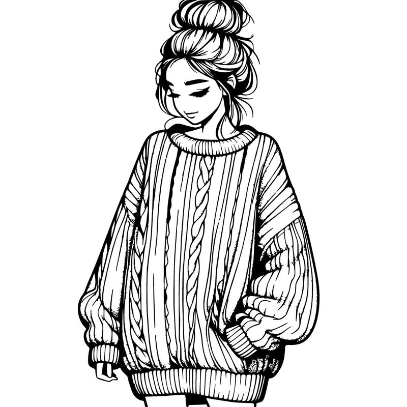 realistic girl with a oversize sweater and a bun