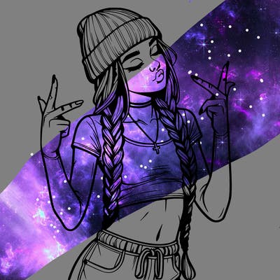 realistic teenage girl with braids and a beanie and crop top doing 🫶🏼