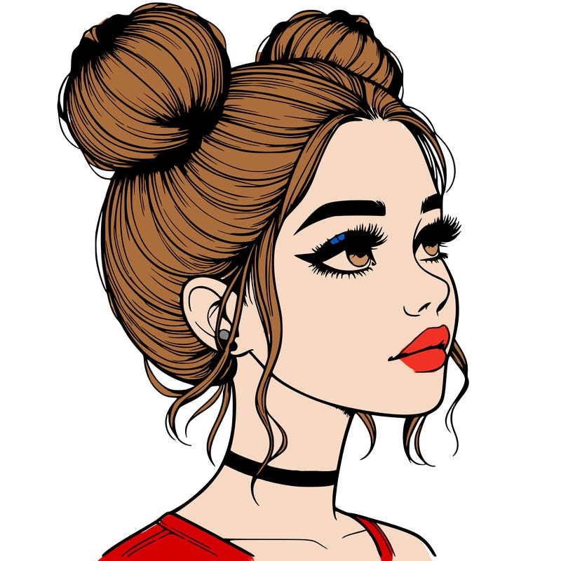 realistic girl with buns on the top of her head