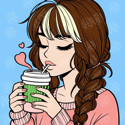 realistic girl drinking coffee