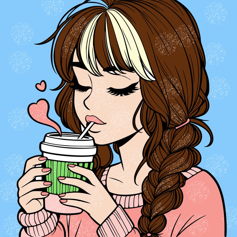 realistic girl drinking coffee