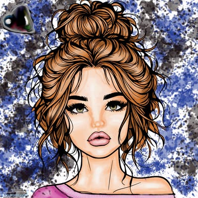 realistic girl with messy bun and lips